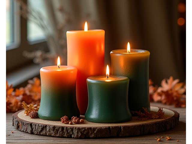 호박색과 벽돌색의 어스 톤 아로마 캔들