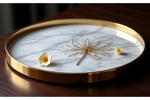 금박 테두리의 마블 보타니컬 트레이