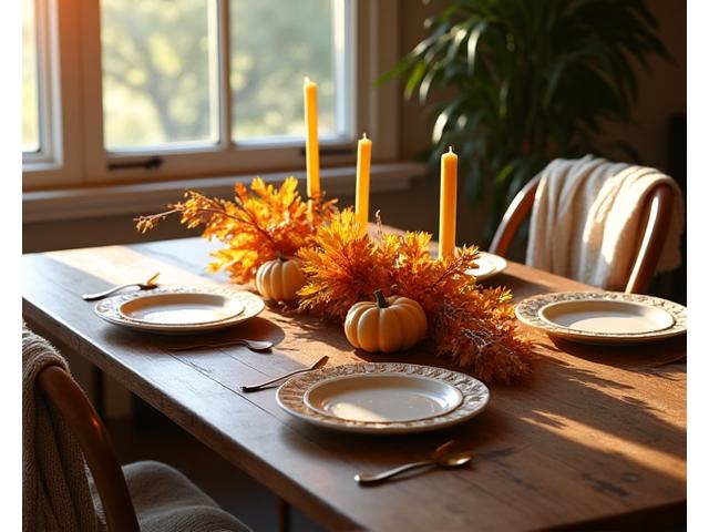 계절에 맞춰 꽃과 소품으로 장식된 테이블